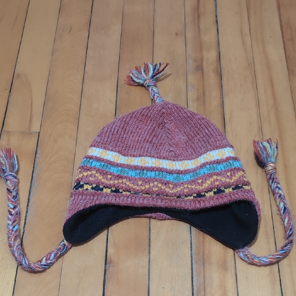 Vintage 90s Merkley Ski Pink/Multicolor Hat with Tassels Made In Canada 🇨🇦